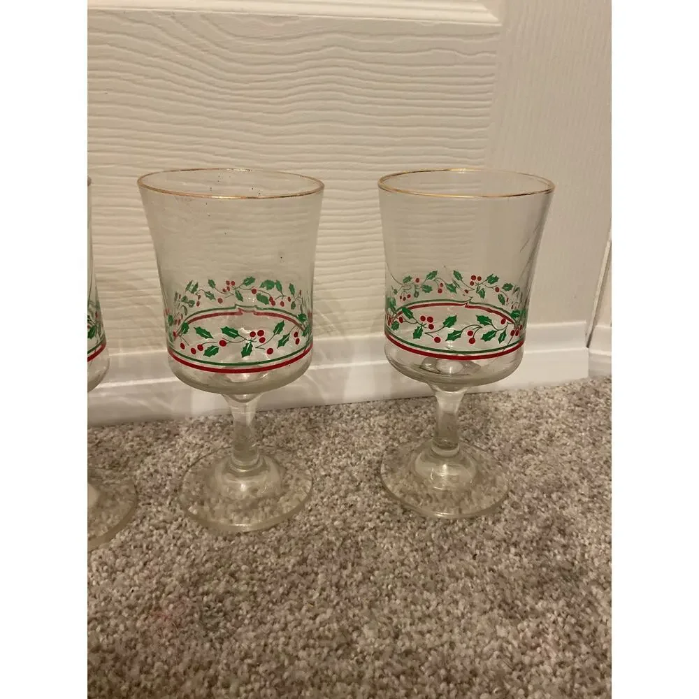 Vtg Arby's 1985 Holly & Berry Christmas Goblet Set (4)